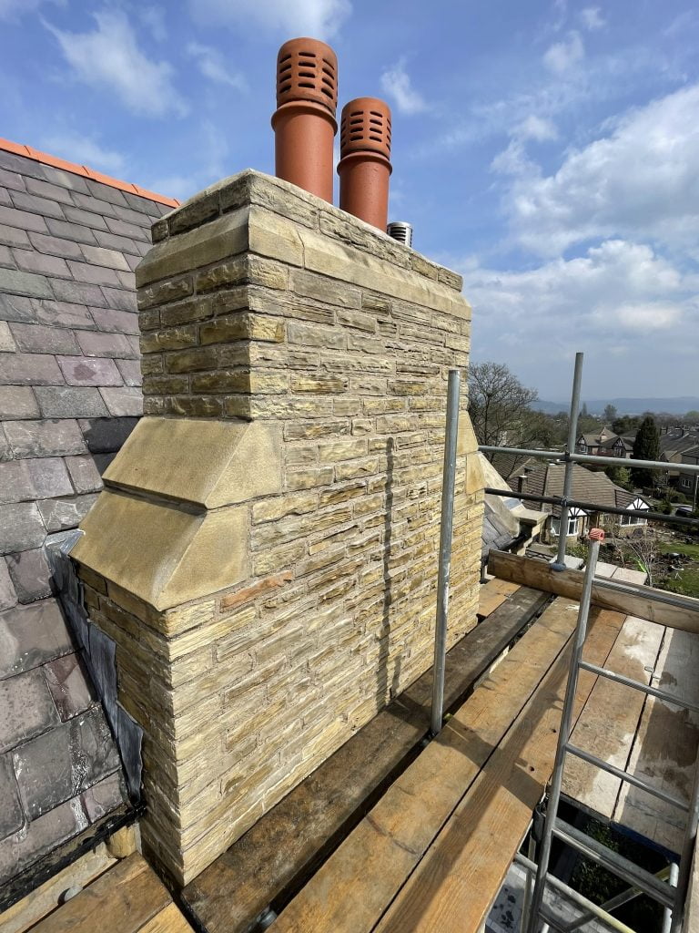 Chimney repair using hot lime mortar in Huddersfield, West Yorkshire