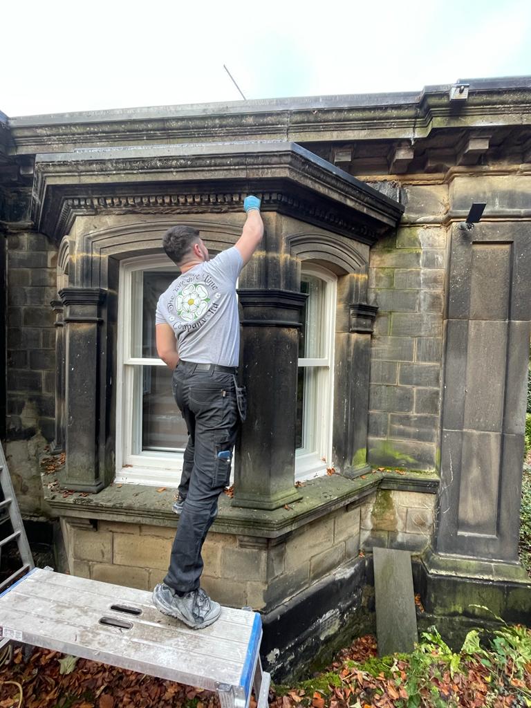 Ashlar pointing on the Gate Lodge for Park Gate House. A Grade two listed building in Guiseley, Leeds
