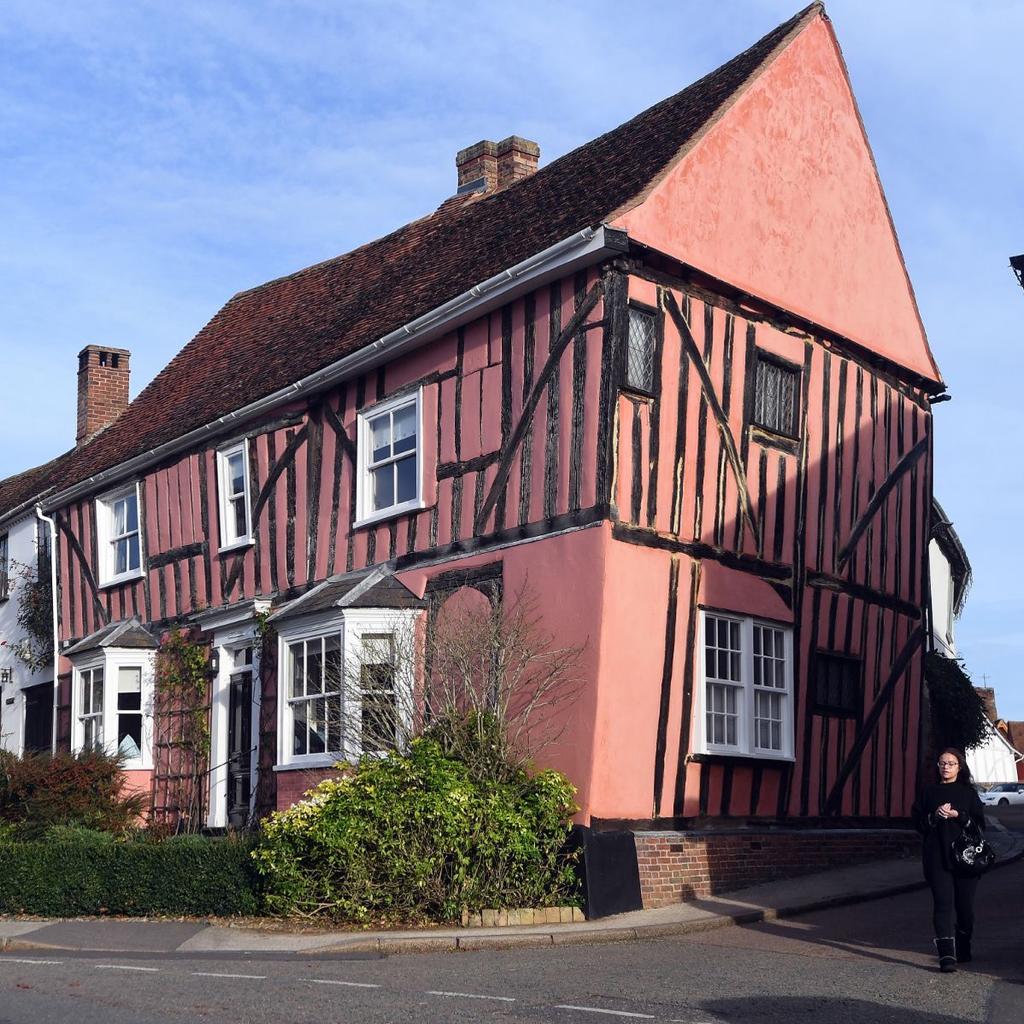 Suffolk Pink Limewashed Timber framed house